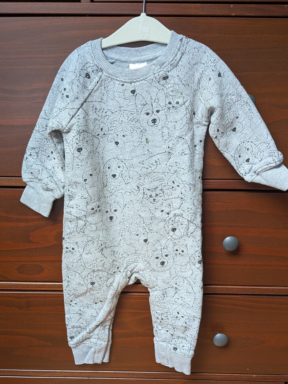 Hanna Andersson Sweatshirt Romper Cats And Dogs Gray Sz 2T
